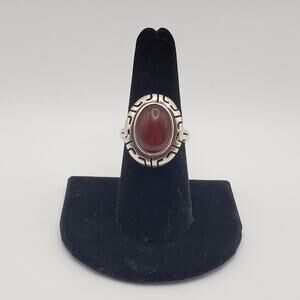 Estate Sterling Silver CII Signed Mexico Carnelian Ethnic Ring Size 8